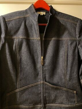St. John Sport Dark Blue Denim Full Zip Logo Jacket NWOT